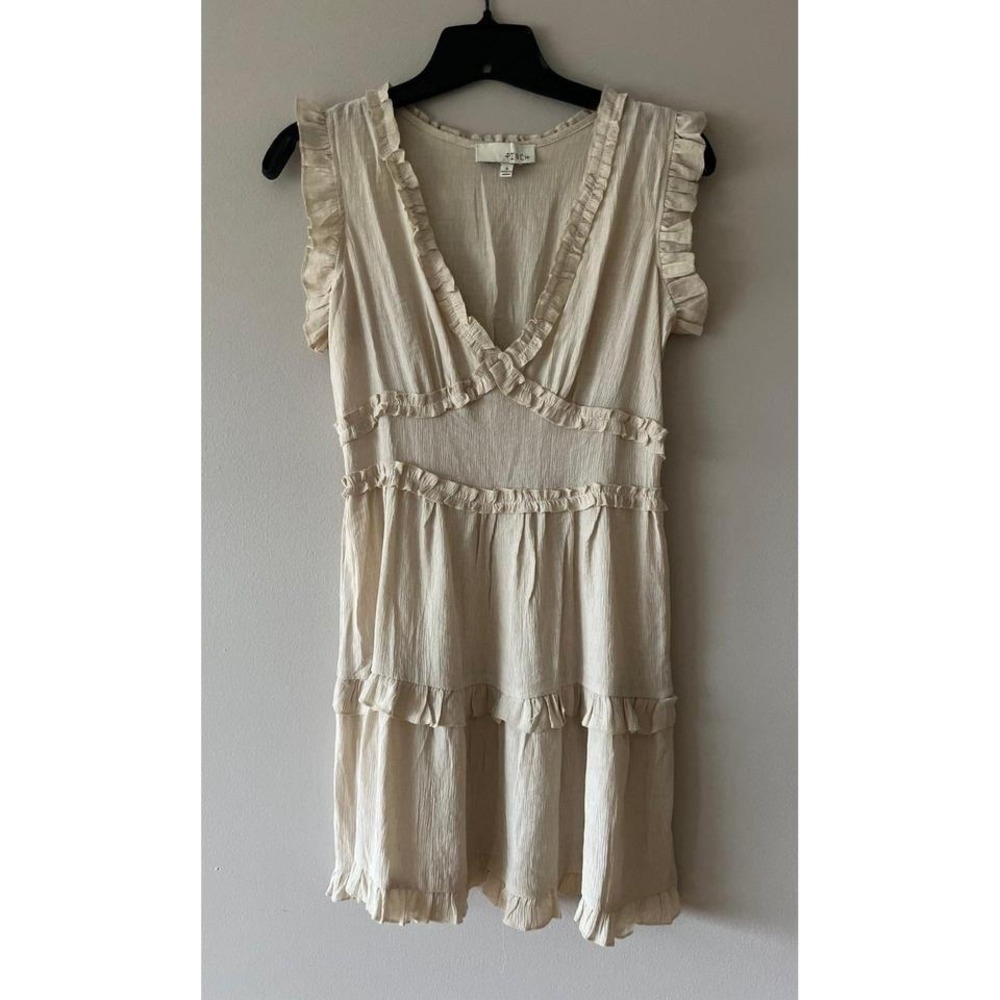 Pinch Ruffled V-Neck Ruffled Mini Dress Cream Small